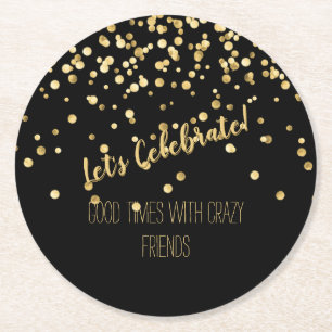 Dessous De Verre Rond Fêtons la Gold Confetti Party