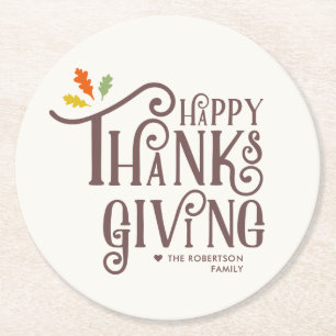 Dessous De Verre Rond Feuille d'automne du bon thanksgiving  