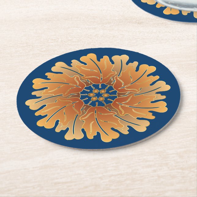 Dessous De Verre Rond Feuille de chêne et Rosette d'maïs (Incliné)