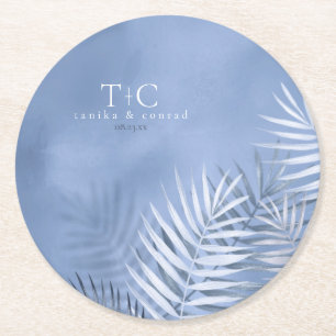 Dessous De Verre Rond Feuille de palme luxuriante Mariage Windsor Blue I