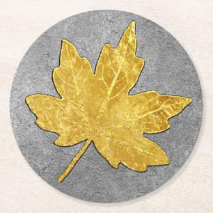 Dessous De Verre Rond Feuille d'érable d'or sur l'argent