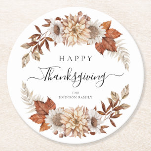 Dessous De Verre Rond Feuilles d'automne rustiques Joyeux Thanksgiving