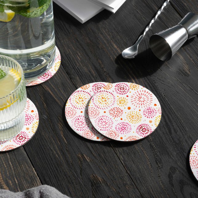 Dessous De Verre Rond Feux d'aquarelle mignonne en jaune et orange (Créateur téléchargé)