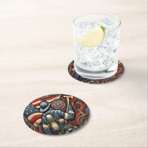 Dessous De Verre Rond Fière récompense du pompier en art