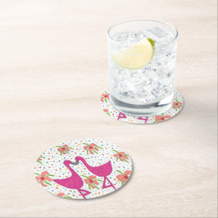 Dessous De Verre Rond Fiesta Flamant rose Floral