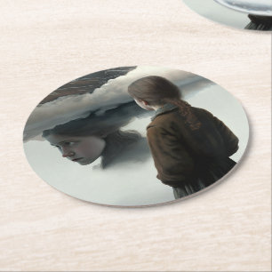 Dessous De Verre Rond Fille avec des nuages