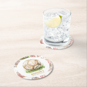 Dessous De Verre Rond Fille de football Anniversaire Personnalisé Rosego