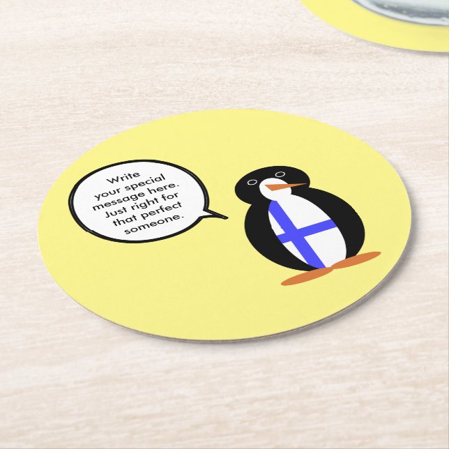 Dessous De Verre Rond Finlande Parler de Mme Penguin Personnalisée (Incliné)