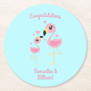 Dessous De Verre Rond Flamant rose Baby shower mignon Tropical