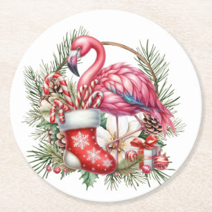 Dessous De Verre Rond Flamant rose Noël Thème