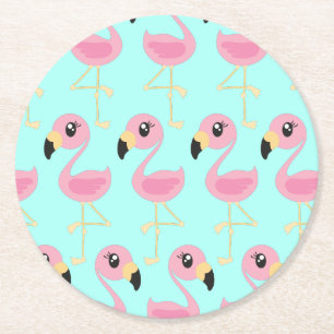 Dessous De Verre Rond Flamant rose rose fête d'anniversaire