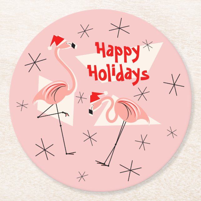 Dessous De Verre Rond Flamant rose Santas Pink Vacances autour (Devant)