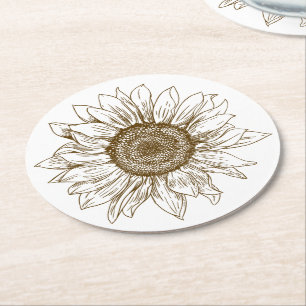 Dessous De Verre Rond Fleur au Soleil Tournesol Fleur Marron Mariage Cha