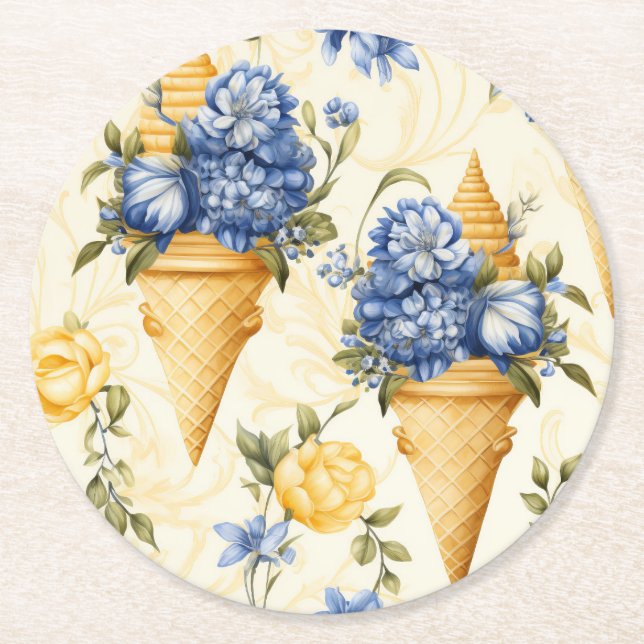 Dessous De Verre Rond Fleur bleue et glace (Devant)