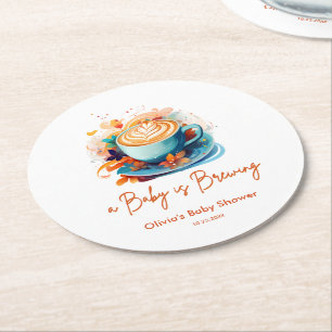 Dessous De Verre Rond Fleur Bleue Un Bébé se Prépare Café Baby Shower