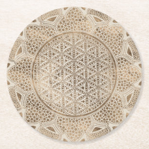 Dessous De Verre Rond Fleur de la vie à Lotus Dot Art pastel golds