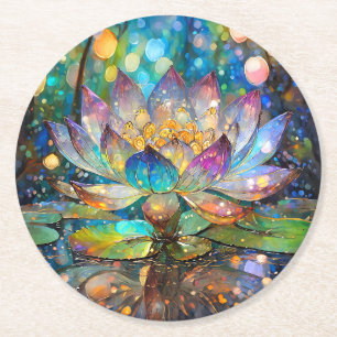 Dessous De Verre Rond Fleur de lotus illuminée en fleurs