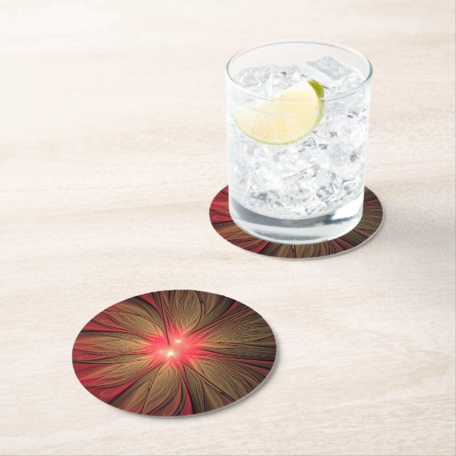 Dessous De Verre Rond Fleur fractale de fansy rouge (En situation)