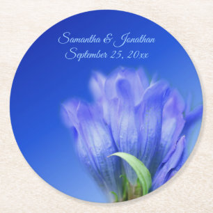 Dessous De Verre Rond Fleur Gentienne Bleue Mariage personnalisé