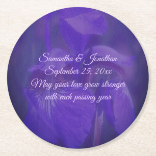 Dessous De Verre Rond Fleur Iris violet Mariage personnalisé