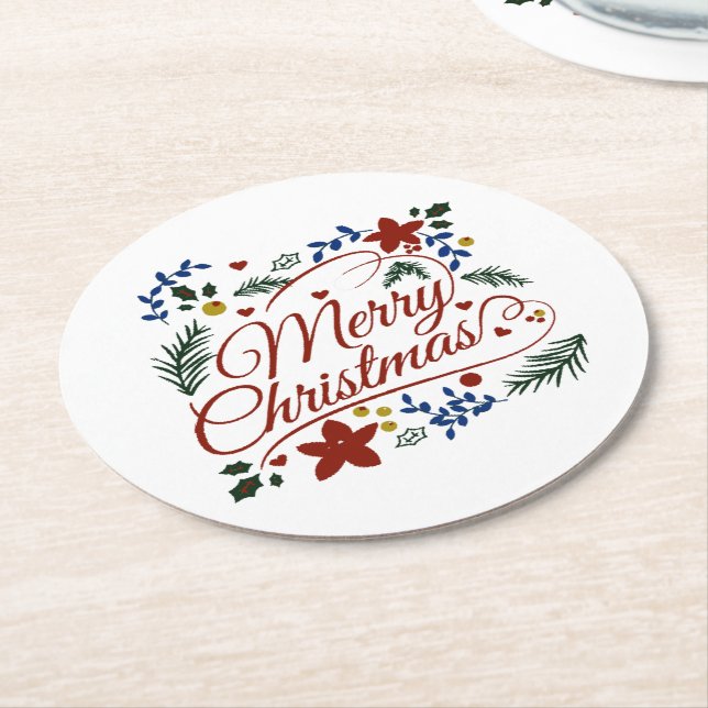 Dessous De Verre Rond Fleur Joyeux Noël (Incliné)
