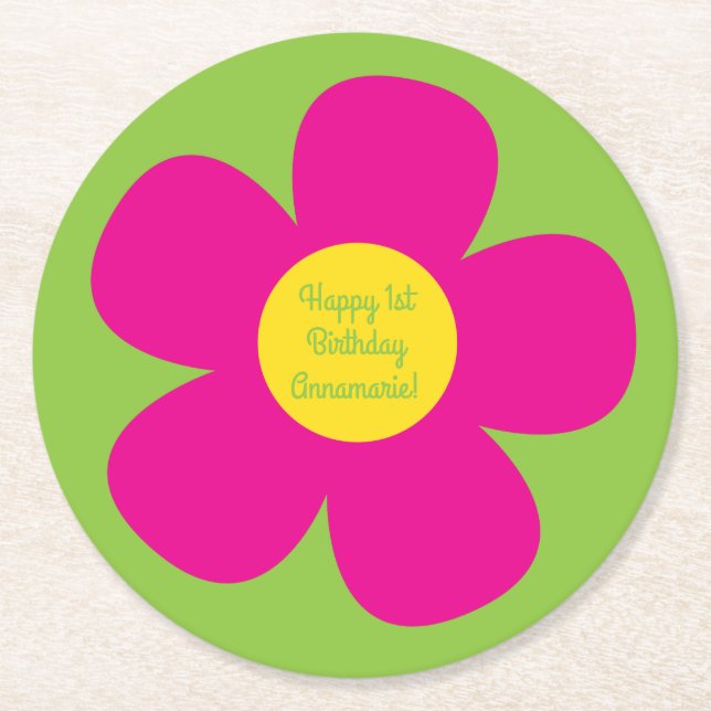 Dessous De Verre Rond Fleur mignonne fête d'anniversaire (Devant)