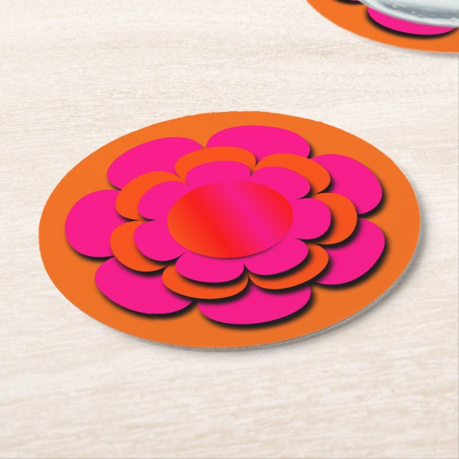 Dessous De Verre Rond Fleur rose et orange (Incliné)