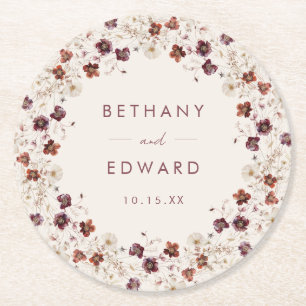 Dessous De Verre Rond Fleur sauvage Automne Champ Beige Mariage