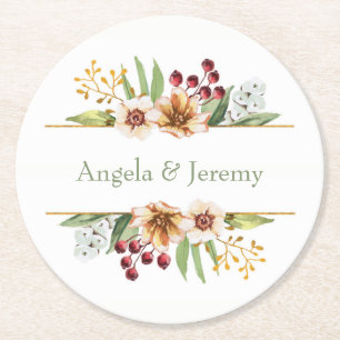 Dessous De Verre Rond Fleur sauvage d'automne - Mariage d'aquarelle
