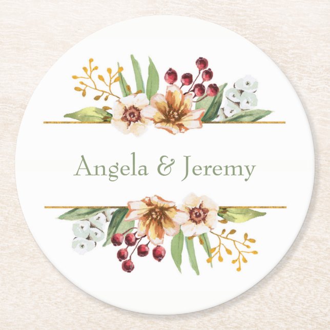 Dessous De Verre Rond Fleur sauvage d'automne - Mariage d'aquarelle (Devant)