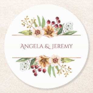 Dessous De Verre Rond Fleur sauvage d'automne Mariage d'aquarelle rouge