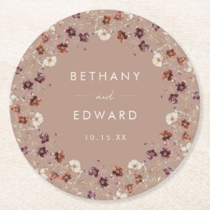 Dessous De Verre Rond Fleur sauvage d'automne Meadow Taupe Mariage