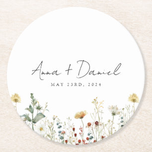 Dessous De Verre Rond Fleur sauvage d'été Mariage de terrain