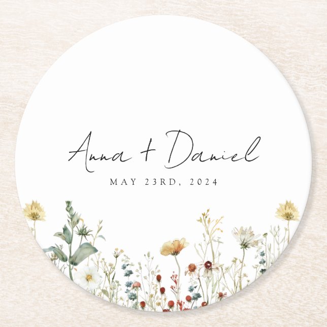 Dessous De Verre Rond Fleur sauvage d'été Mariage de terrain (Devant)