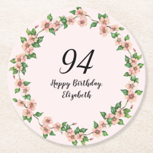Dessous De Verre Rond Fleurs 94e Anniversaire Joli Rose Blush