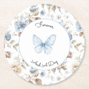 Dessous De Verre Rond Fleurs Bleues Romantiques Feuilles Brunes Mariage