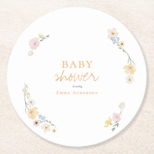 Dessous De Verre Rond fleurs Boho botaniques Invitation de baby shower 