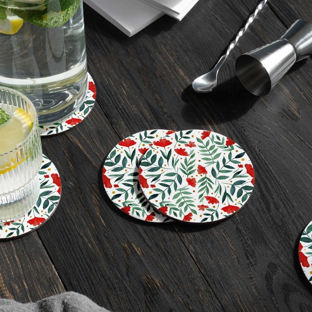 Dessous De Verre Rond Fleurs d'aquarelle de jardin magiques en rouge et  (Créateur téléchargé)