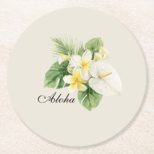 Dessous De Verre Rond Fleurs de Plumeria Tropicales Aloha