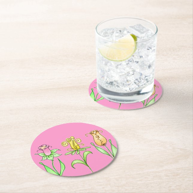 Dessous De Verre Rond Fleurs de printemps Pastel (En situation)