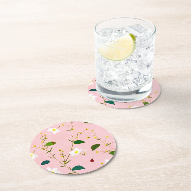 Dessous De Verre Rond Fleurs de printemps rose vif (En situation)