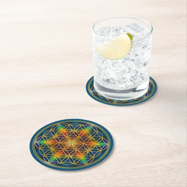 Dessous De Verre Rond FLEURS DE VIE - Fleur fractale 1 (En situation)