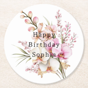 Dessous De Verre Rond Fleurs d'orchidée rose tropicale Anniversaire