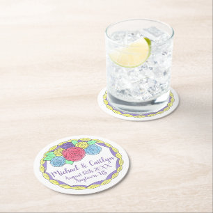 Dessous De Verre Rond Fleurs florales Rose Fête des mariées Mariage Gâte