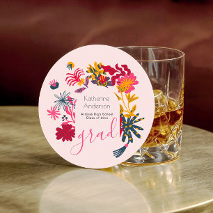Dessous De Verre Rond Fleurs Sauvages Roses Arche Moderne Fête de Diplôm
