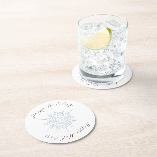 Dessous De Verre Rond Flocon de neige bleu glace Joyeuses fêtes Noël (En situation)