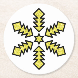 Dessous De Verre Rond Flocon de neige pailleté - Étoile jaune