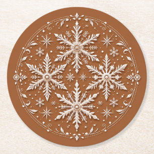 Dessous De Verre Rond Flocons de neige blancs complexes exquis