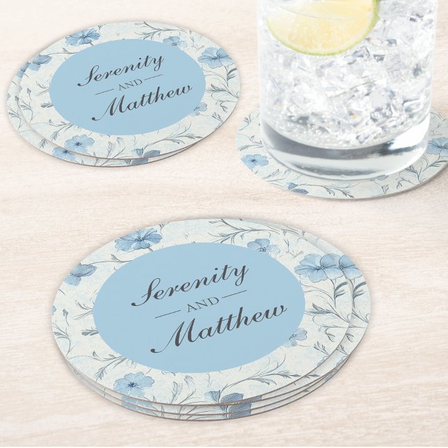 Dessous De Verre Rond Floral Dusty Blue Country Garden Mariage élégant (Créateur téléchargé)