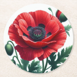 Dessous De Verre Rond Flore de pavot rouge